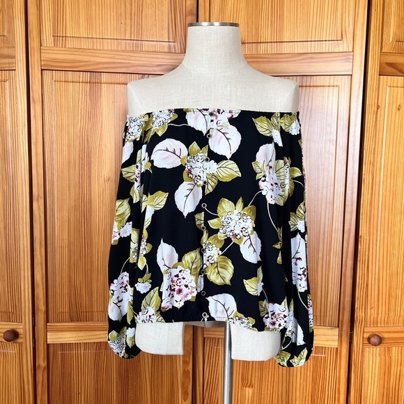 a.n.a Black Floral Crop Blouse Off Shoulder Festival Trendy Sexy Casual Chic - Picture 4 of 10